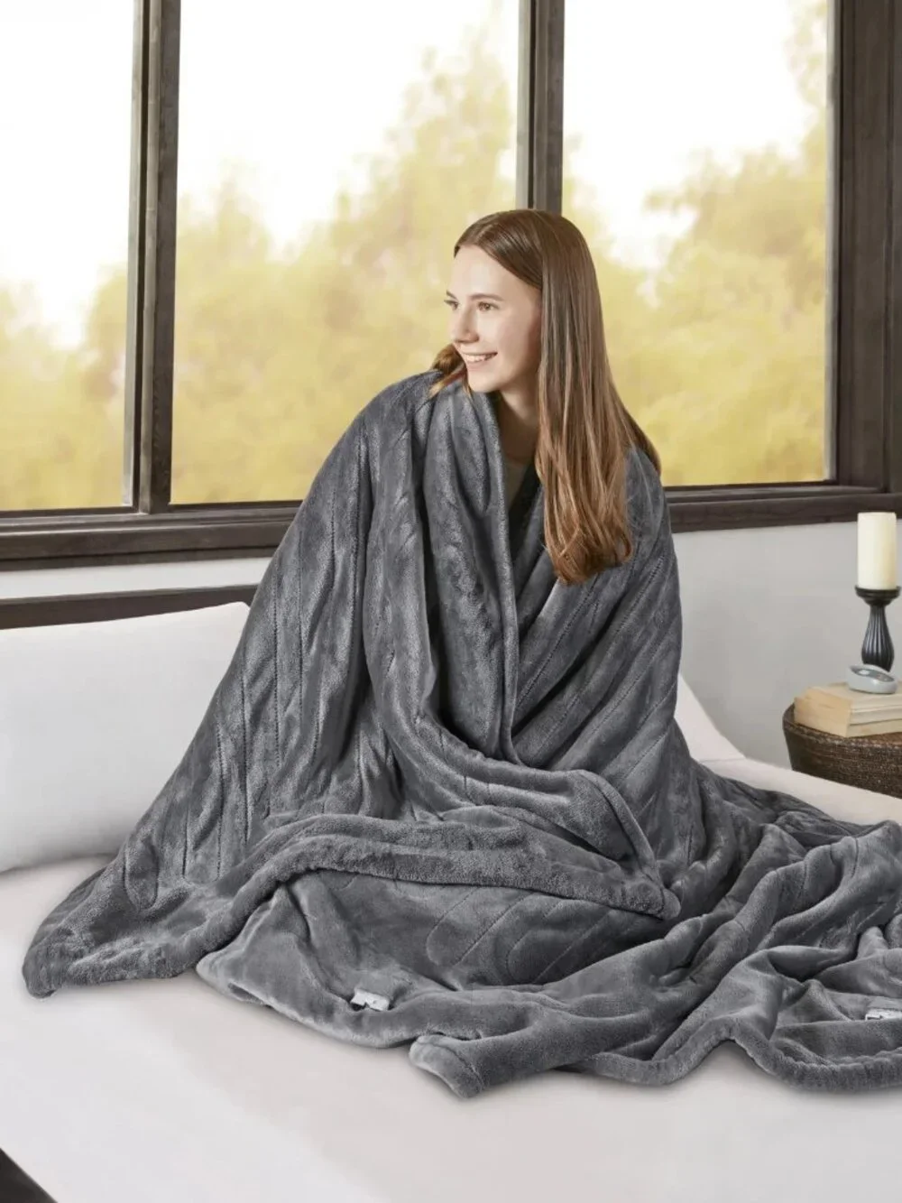 Beautyrest Heated Microlight to Berber Blanket King - Gray